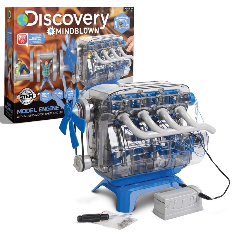 Discovery Model Engine Building Kit, DIY 4-Cylinder Combustion Engine, Working Pistons Fan Valves Belts LED Lights, STEM Mechanic Engineering Construction Experiment Set, Kids & Adults Gift - Image 1