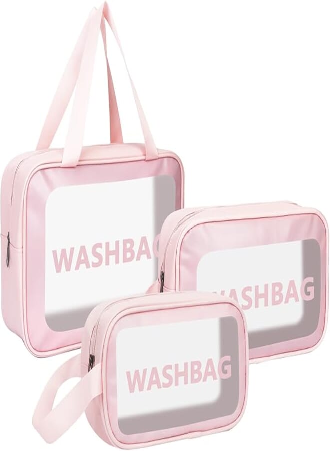 Unaone PVC Transparent Cosmetic Bag Set - 3 Pieces Waterproof Toiletry Bags With Zip for Travel and Makeup