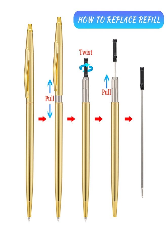 Wikult 6 Pieces Golden Slim Metal Ballpoint Pen, 1mm Medium Point Black Ink Smooth Writing, for Business Office Teacher Student Wedding Guest - Image 3