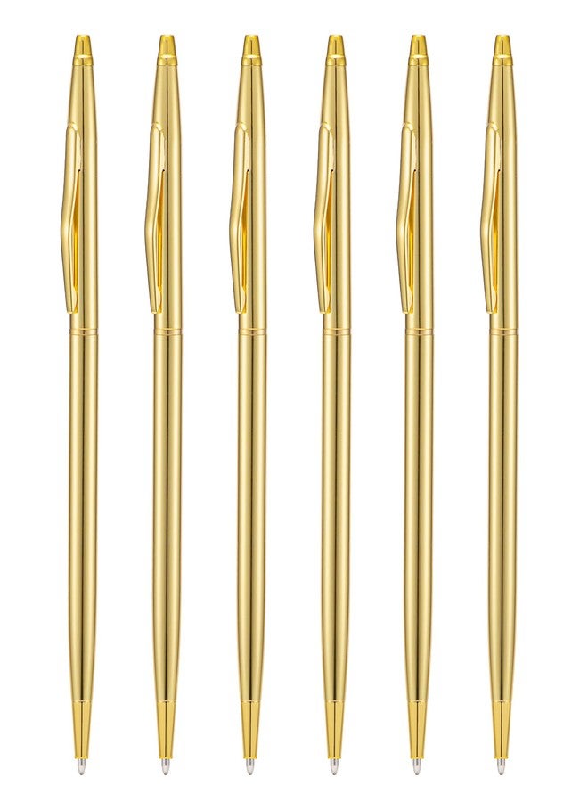 Wikult 6 Pieces Golden Slim Metal Ballpoint Pen, 1mm Medium Point Black Ink Smooth Writing, for Business Office Teacher Student Wedding Guest - Image 1