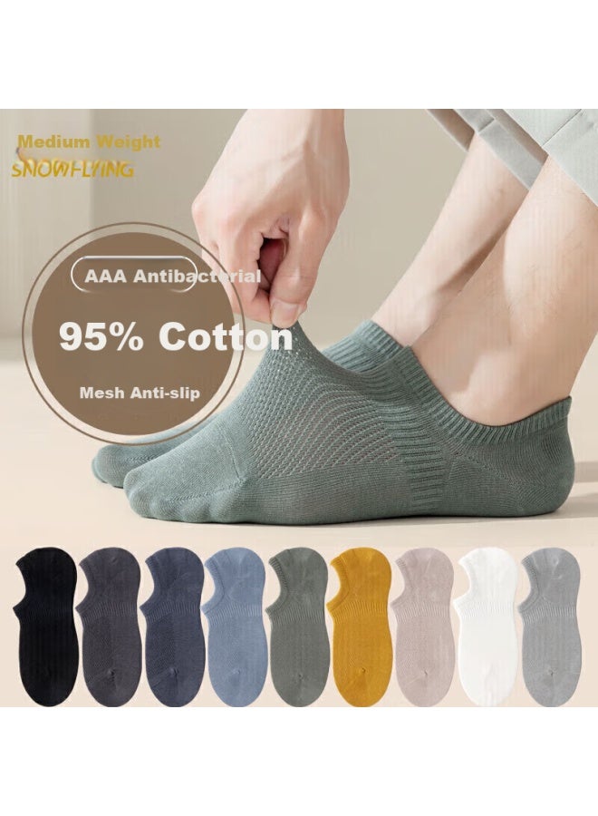 Snowflying 5 Pairs Of Men's Socks, Short Cotton Socks, Antibacterial Mesh Silicone Non-slip Spring And Summer Thin Athletic Breathable Boat Socks - Image 1