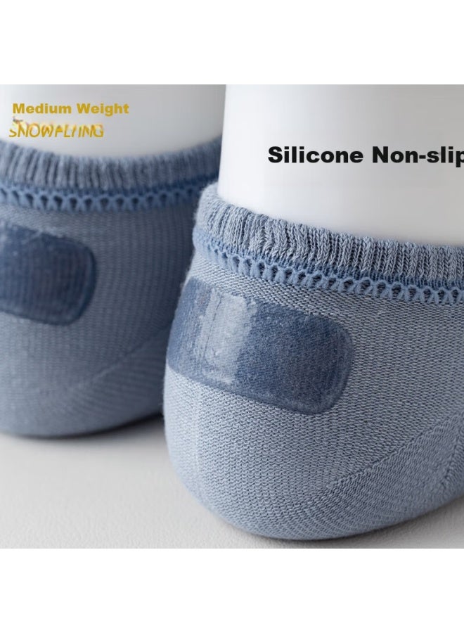 Snowflying 5 Pairs Of Men's Socks, Short Cotton Socks, Antibacterial Mesh Silicone Non-slip Spring And Summer Thin Athletic Breathable Boat Socks - Image 2