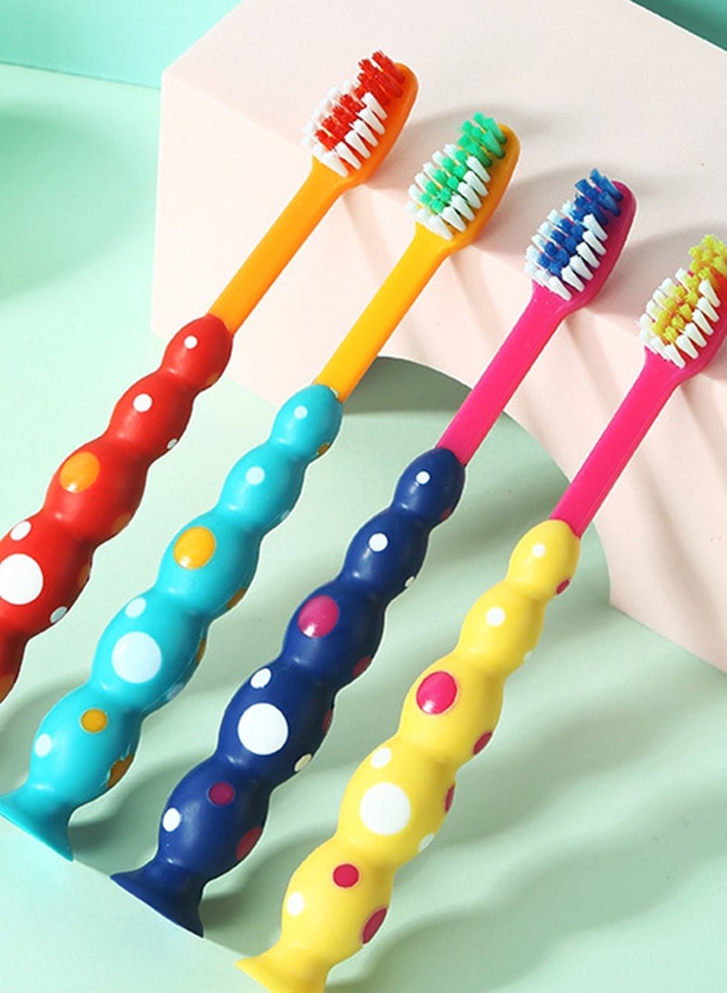 Excefore Kids Toothbrushes BPA Free Soft Funny Suction Cup Fall in Love with Brushing Dust Covers Included Assorted Set (Blue, Orange, Yellow, Purple) 4 Pack Age 3+ - Image 5