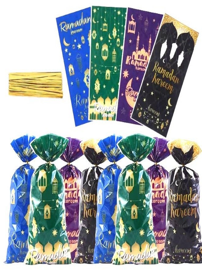 CPTBAG Ramadan Kareem Treat Bags, 100pcs Shining Gold Star Moon Lantern Party Cellophane Bags with Twist Ties Clear Plastic Gift Bags Goodie Cookies Candy Bags for Wedding ,Birthday Party ,Ramadan Mubarak Party Supplies - Image 1
