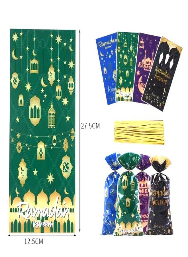 CPTBAG Ramadan Kareem Treat Bags, 100pcs Shining Gold Star Moon Lantern Party Cellophane Bags with Twist Ties Clear Plastic Gift Bags Goodie Cookies Candy Bags for Wedding ,Birthday Party ,Ramadan Mubarak Party Supplies - Image 2