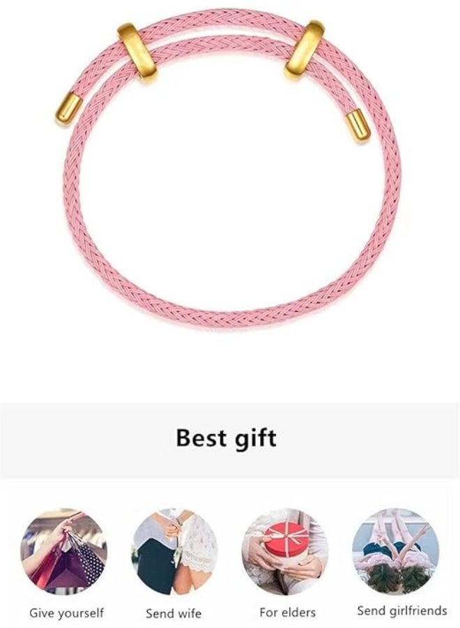 Adjustable Pink Braided Bracelet with Gold Sliding Clasp - Elegant & Flexible for Women - Image 3