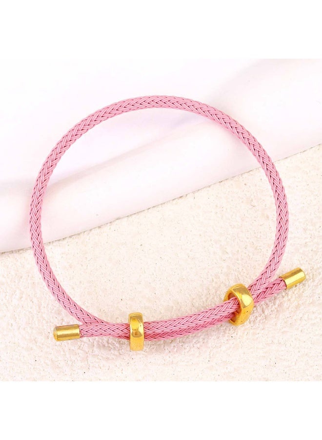 Adjustable Pink Braided Bracelet with Gold Sliding Clasp - Elegant & Flexible for Women - Image 1