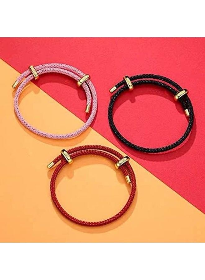 Adjustable Pink Braided Bracelet with Gold Sliding Clasp - Elegant & Flexible for Women - Image 2