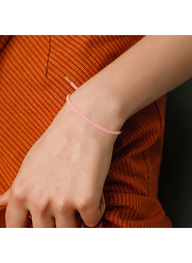 Adjustable Pink Braided Bracelet with Gold Sliding Clasp - Elegant & Flexible for Women - Image 4