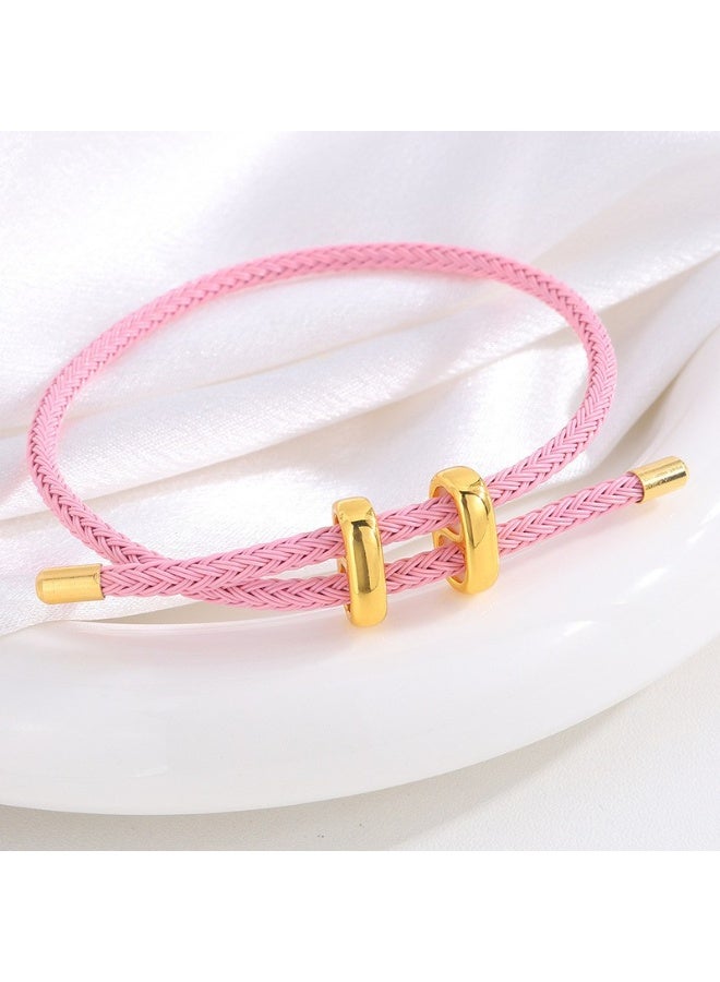 Adjustable Pink Braided Bracelet with Gold Sliding Clasp - Elegant & Flexible for Women - Image 5