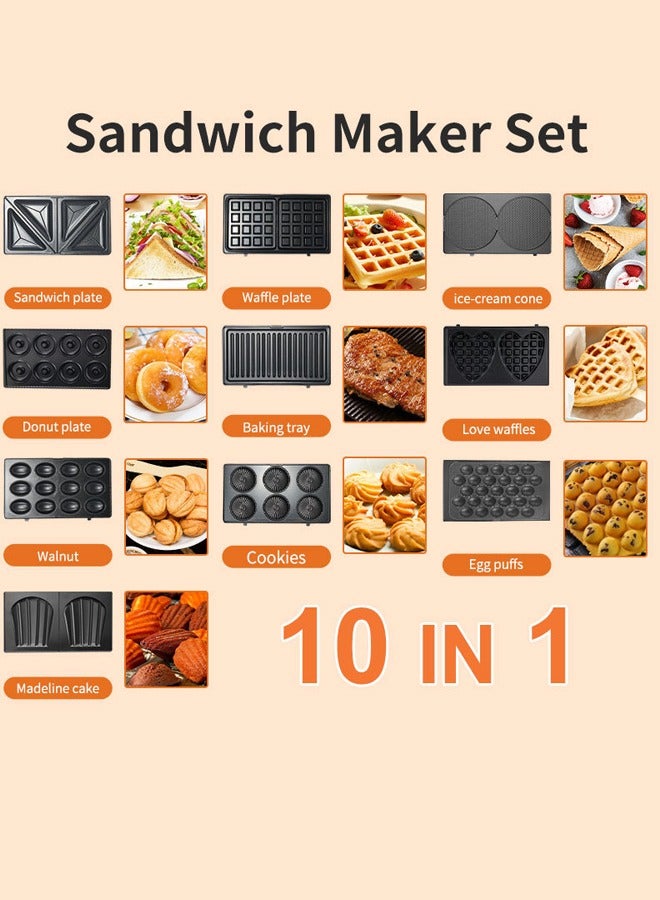 sokany Sandwich Maker, 2-Slot Non-Stick,10 in 1 Multi Snacks Maker with Sandwich/Panini,Grill,Waffle,Donut,Biscuit,Ice-Cream Cone,Madeline Cake,Walnut,Egg Puffs,Detachable Plates 750W SK-08021,Black - Image 2