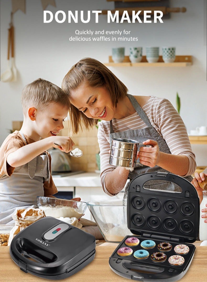 sokany Sandwich Maker, 2-Slot Non-Stick,10 in 1 Multi Snacks Maker with Sandwich/Panini,Grill,Waffle,Donut,Biscuit,Ice-Cream Cone,Madeline Cake,Walnut,Egg Puffs,Detachable Plates 750W SK-08021,Black - Image 5