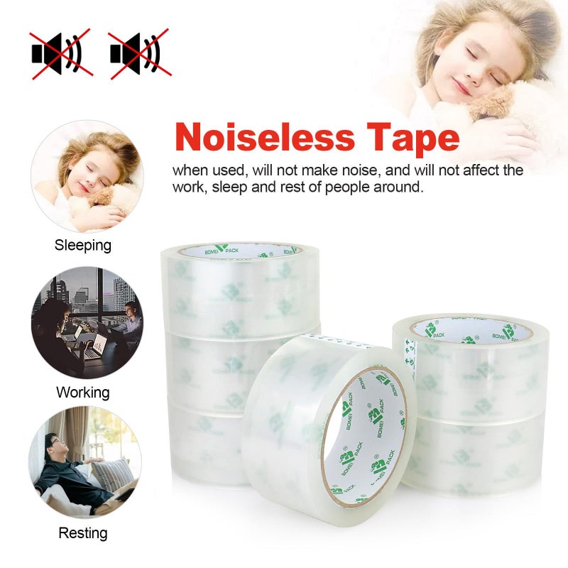 BOMEI PACK No Noise Silent Packing Tape 6 Rolls 1.88" x 55 Yards, Industrial Heavy Duty Packaging Tape for Packing Shipping Moving and Storage - Image 2
