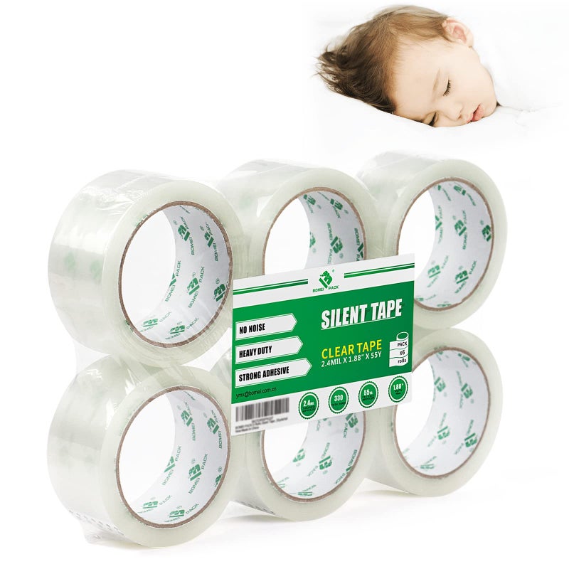 BOMEI PACK No Noise Silent Packing Tape 6 Rolls 1.88" x 55 Yards, Industrial Heavy Duty Packaging Tape for Packing Shipping Moving and Storage - Image 1