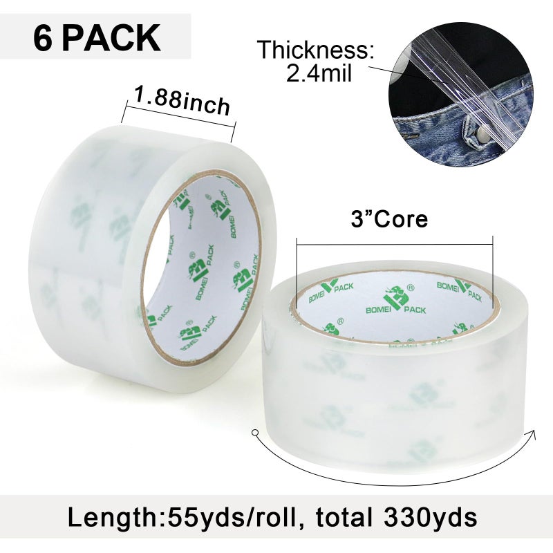 BOMEI PACK No Noise Silent Packing Tape 6 Rolls 1.88" x 55 Yards, Industrial Heavy Duty Packaging Tape for Packing Shipping Moving and Storage - Image 3
