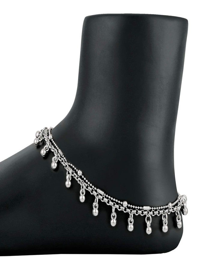 Mahi Rhodium Plated Delicate Ghungroo Alloy Silver Adjustable Anklet for Women - Image 2