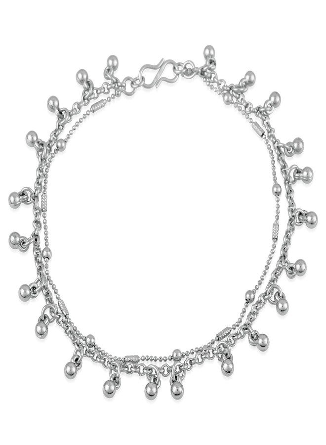 Mahi Rhodium Plated Delicate Ghungroo Alloy Silver Adjustable Anklet for Women - Image 1