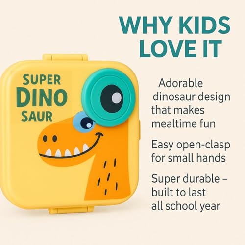 Topinon Super Kids Lunch Box with Stainless Steel Insulated Compartments Tiffin for School with Spoon, BPA-Free | Leak-Resistant Box with Tray & Container (Random Colour) (Dino) - Image 4