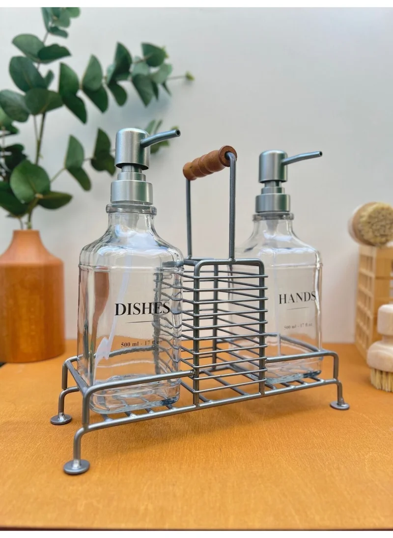 Mottogo Metal Handle Stand 2-Piece Glass Soap Dish Set Gray