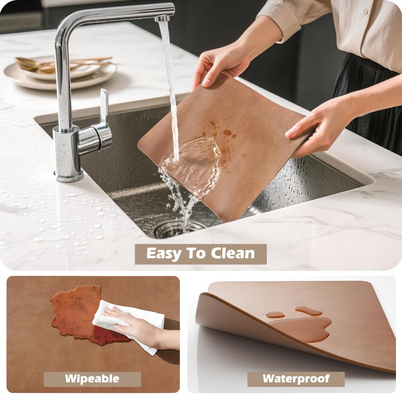 Aofmee Faux Leather Placemats Set of 6 - Waterproof - Wipeable - Washable - Heat Resistant - Anti Slip Stain Resistant Kitchen Dining Table Place Mats, Suitable for Indoor & Outdoor Use, Easy to Clean - Image 3