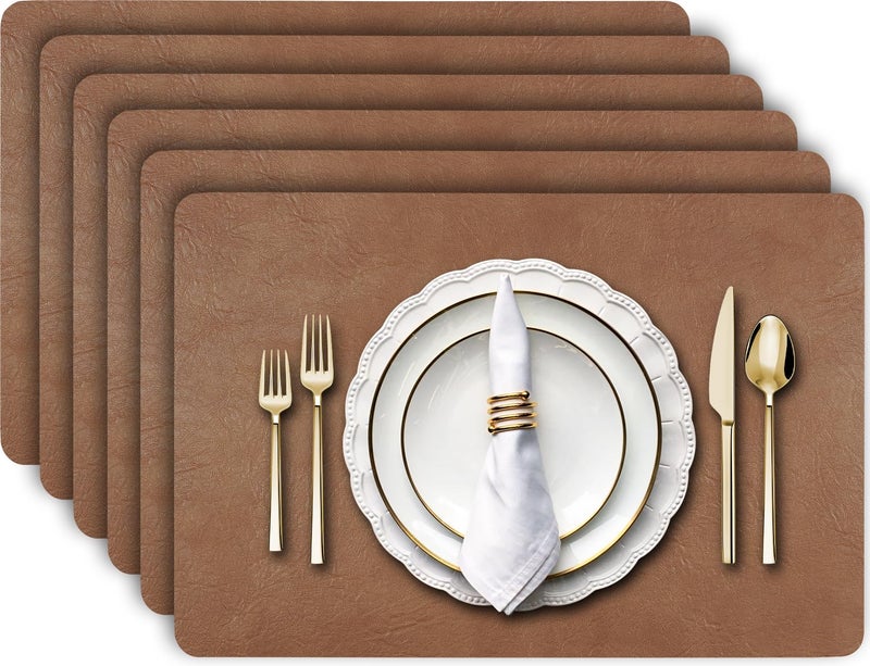 Aofmee Faux Leather Placemats Set of 6 - Waterproof - Wipeable - Washable - Heat Resistant - Anti Slip Stain Resistant Kitchen Dining Table Place Mats, Suitable for Indoor & Outdoor Use, Easy to Clean - Image 1