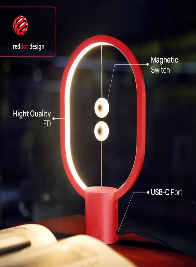 Allocacoc Heng Balance Magnetic Lamp Mini (Red) – USB LED Table Lamps with Magnetic Switch | Modern Desk Lamp for Bedroom, Office, Nightstand | Eye-Caring Ambient Light, Unique Gift Idea - Image 2