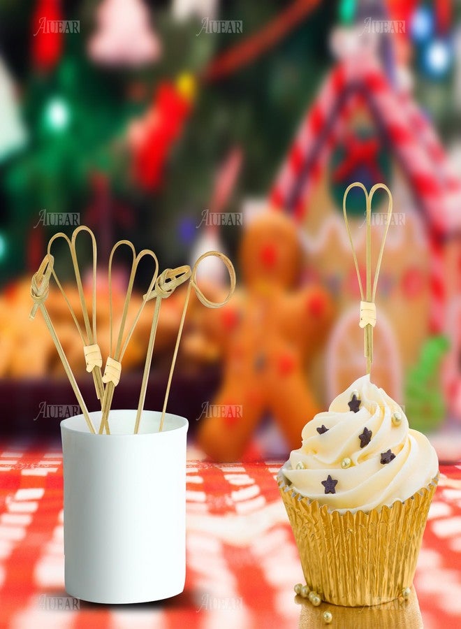 أوير أويير، 300 عبوة من أعواد الكوكتيل المصنوعة من الخيزران بطول 4.7 بوصة، أعواد خيزران على شكل قلب، أسياخ للمقبلات، إكسسوارات للحوم الباردة، أعواد أسنان للمقبلات، 3 أشكال: قلب/دائرة/عقدة - Image 4