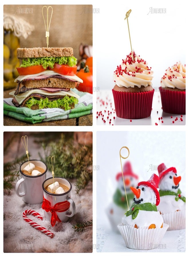 أوير أويير، 300 عبوة من أعواد الكوكتيل المصنوعة من الخيزران بطول 4.7 بوصة، أعواد خيزران على شكل قلب، أسياخ للمقبلات، إكسسوارات للحوم الباردة، أعواد أسنان للمقبلات، 3 أشكال: قلب/دائرة/عقدة - Image 5