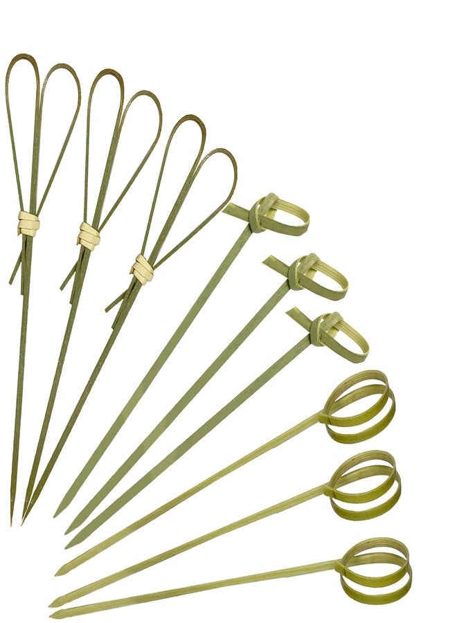 أوير أويير، 300 عبوة من أعواد الكوكتيل المصنوعة من الخيزران بطول 4.7 بوصة، أعواد خيزران على شكل قلب، أسياخ للمقبلات، إكسسوارات للحوم الباردة، أعواد أسنان للمقبلات، 3 أشكال: قلب/دائرة/عقدة - Image 1