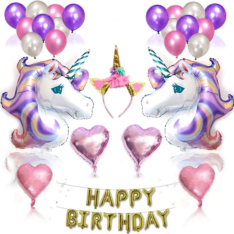 Mumoo Bear Unicorn Party Supplies Set Glitter Unicorn Headband Unicorn Balloons Gold Happy Birthday Banner Latex and Foil Balloons Decorations Kit  26 Value Pack - Image 1