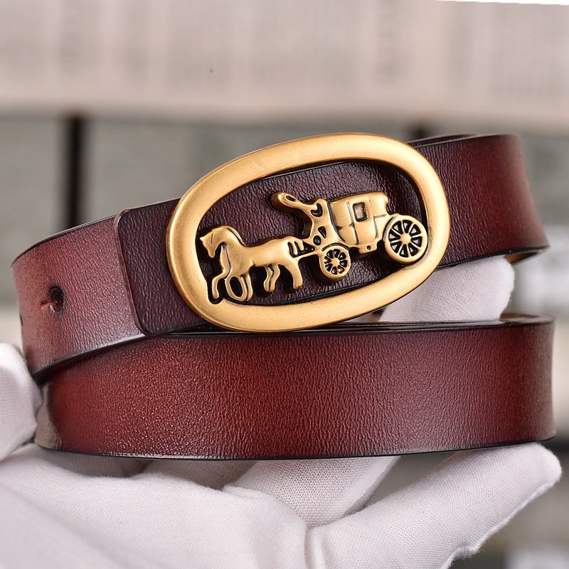 Cowhide Belt Women'S Shake Tone Marathon Belt Girls' Youth Fashion Trendy Trouser Belt Korean Internet Celebrant - Image 1