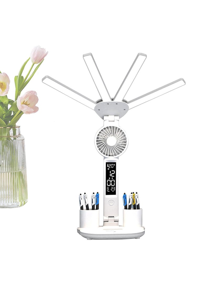 Loquat 4-Head Fan LED Desk Lamp - Eye-Care, Rechargeable, Smart, Adjustable Brightness for Students - Perfect Reading u0026 Study Light, Space-Saving Design for Bedroom u0026 Desk - Image 1