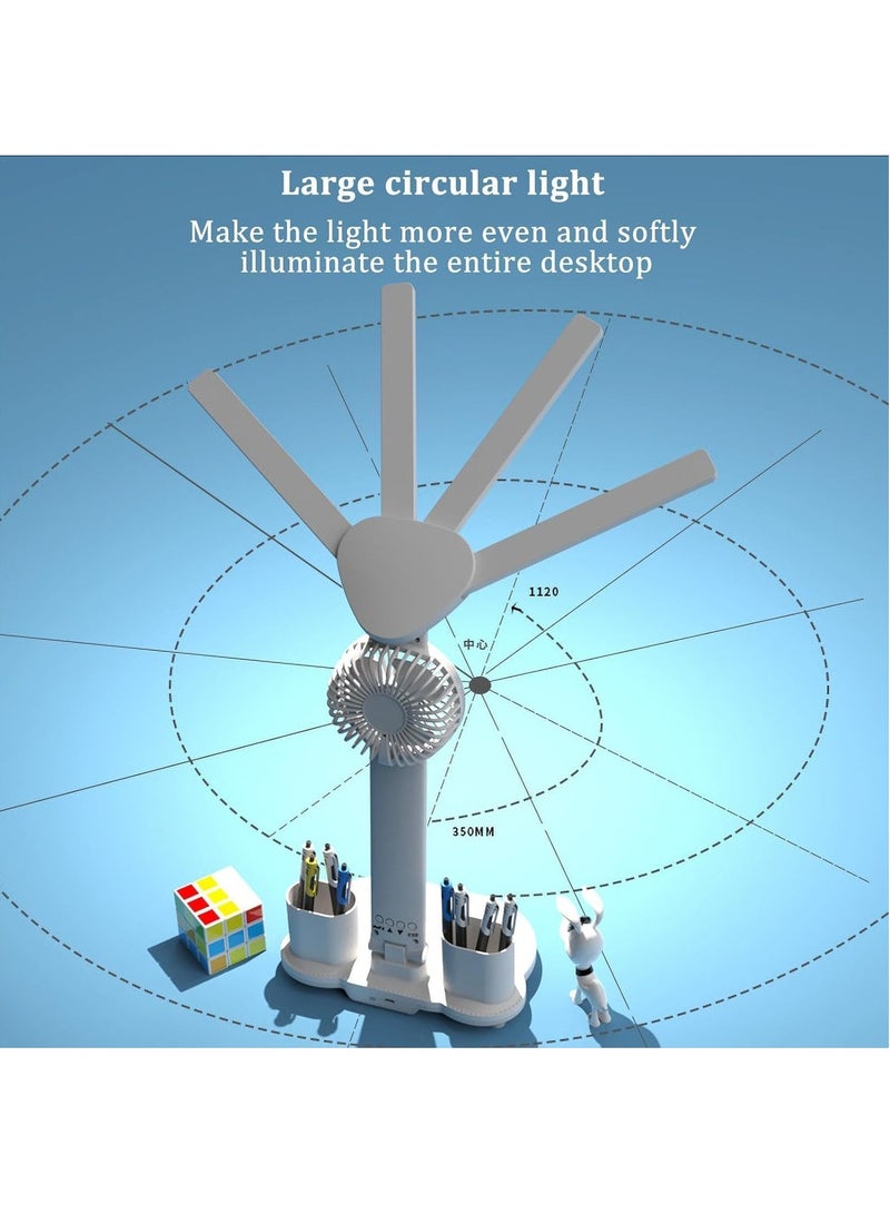 Loquat 4-Head Fan LED Desk Lamp - Eye-Care, Rechargeable, Smart, Adjustable Brightness for Students - Perfect Reading u0026 Study Light, Space-Saving Design for Bedroom u0026 Desk - Image 3