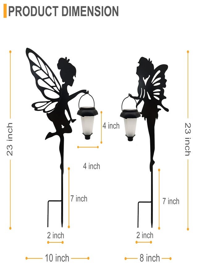 SUNNYPARK Solar Fairy Garden Stake Decorative Lantern, 2 Pack Metal Fairy Angel Garden Silhouette Lights for Lawn, Pathway, Patio, Yard Outdoor Decor - Image 3