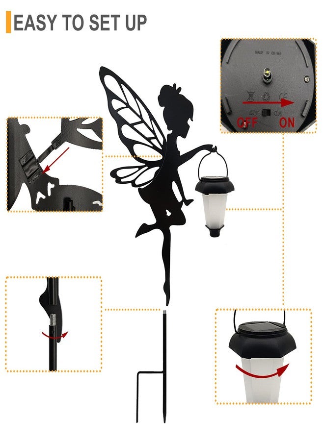 SUNNYPARK Solar Fairy Garden Stake Decorative Lantern, 2 Pack Metal Fairy Angel Garden Silhouette Lights for Lawn, Pathway, Patio, Yard Outdoor Decor - Image 4
