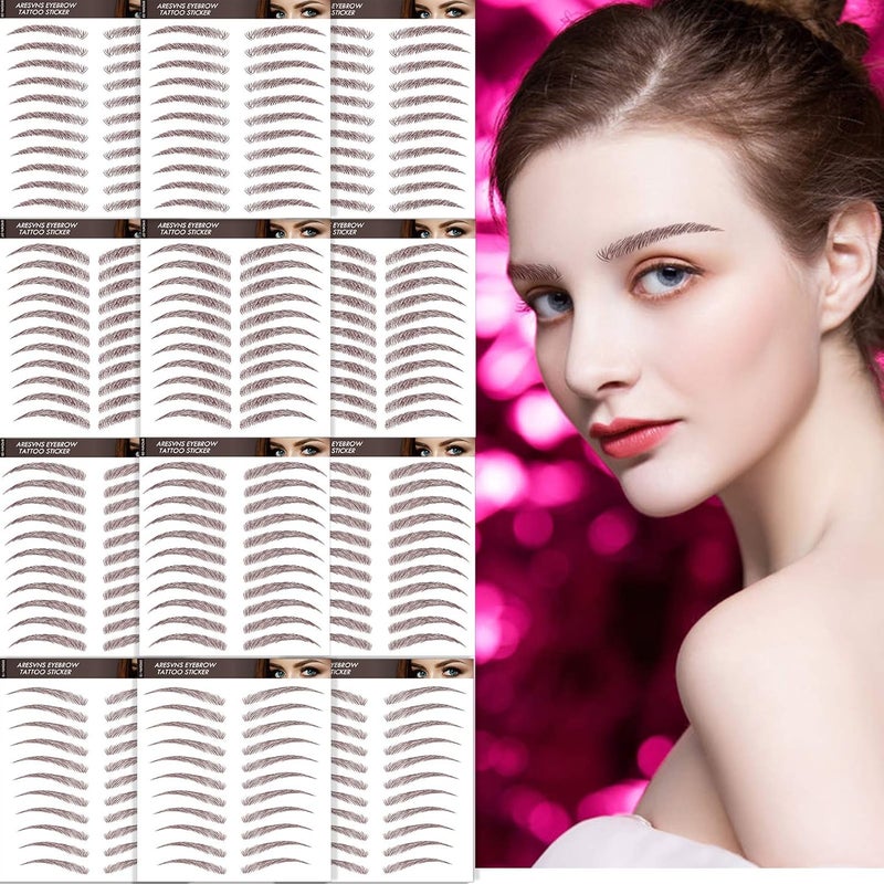 Aresvns 4D Eyebrow Tattoo Stickers 132 Pairs  Realistic Fake Eyebrows Reddish Brown Chocolate Color Transfers