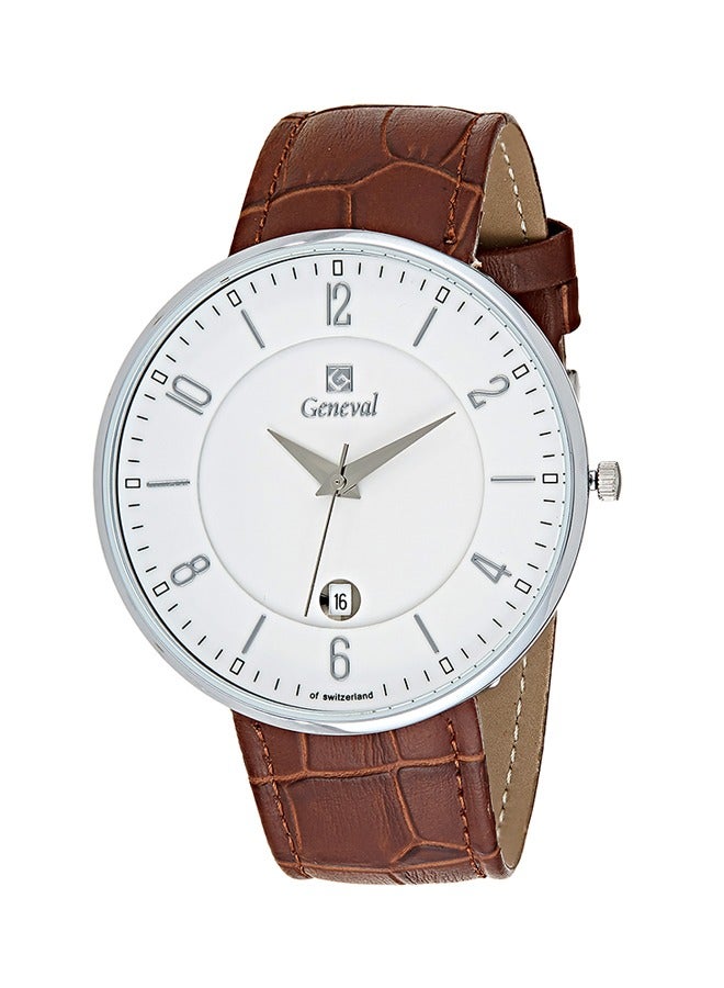 GENEVAL Men's Water Resistant Leather Analog Watch GL1713WWO - 45 mm - Brown - Image 1