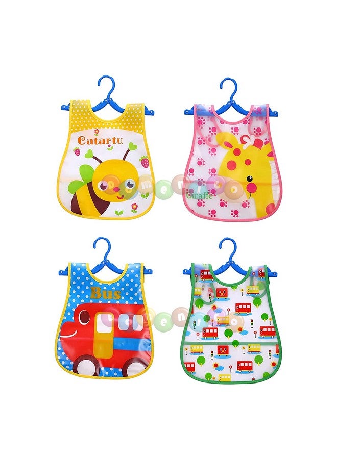 دومينيكو مريلة أطفال ملونة مقاومة للماء وقابلة للغسل ومريلة أطفال لطيفة للجنسين برسومات كرتونية ومريلة أطفال لعابية ومرايل تغذية للأطفال الرضع من سن 9 أشهر إلى 6 سنوات - عبوة من 4 قطع بطباعة عشوائية - Image 1