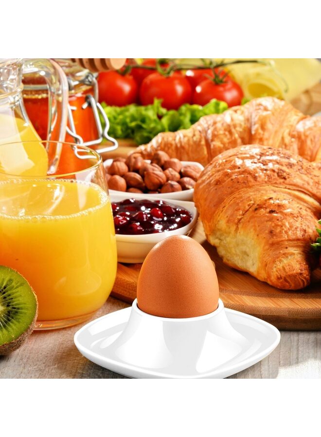Ceramic Egg Holder Cup - 6-Piece Hard Boiled Egg Holder & Soft Boiled Egg Holder Set, White Coddled Egg Cup, Stable & Stackable Modern Wave Style Egg Serving Dish with Base - Image 2