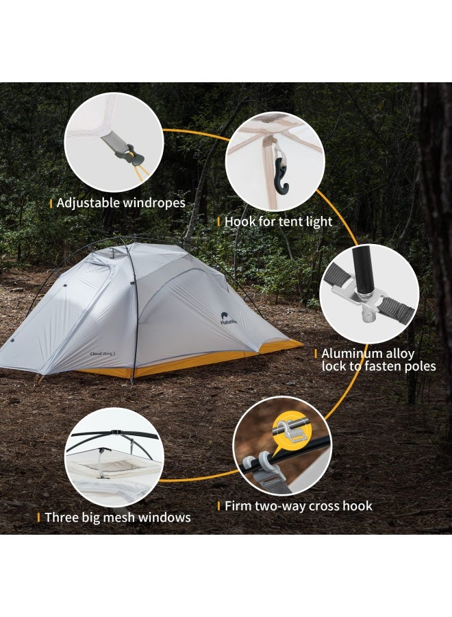 Naturehike Cloud Up 2 Tent | 10D Superlight Professional 2-Person Camping Tent | Rectangular, Waterproof & Ultralight | Quick Setup | Grey & Yellow - Image 2