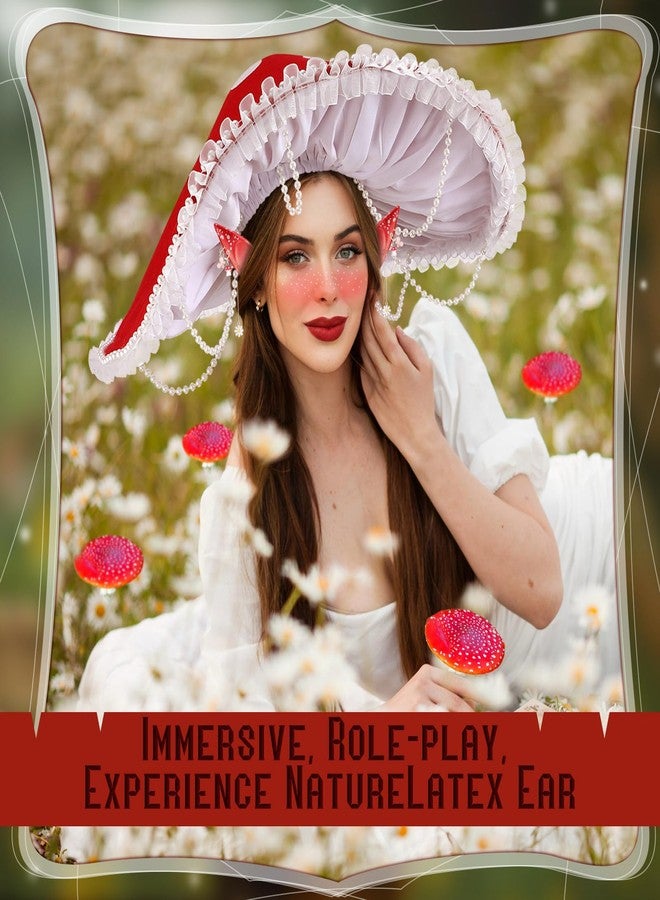 Funnysoft 3 Pcs Renaissance Mushroom Accessories Set Medieval Mushroom Hat Fairy Elf Ears with Flower and Mushroom Ear Clips Red Forest Cosplay Halloween Fantasy Elf Costumes Accessories for Women - Image 4