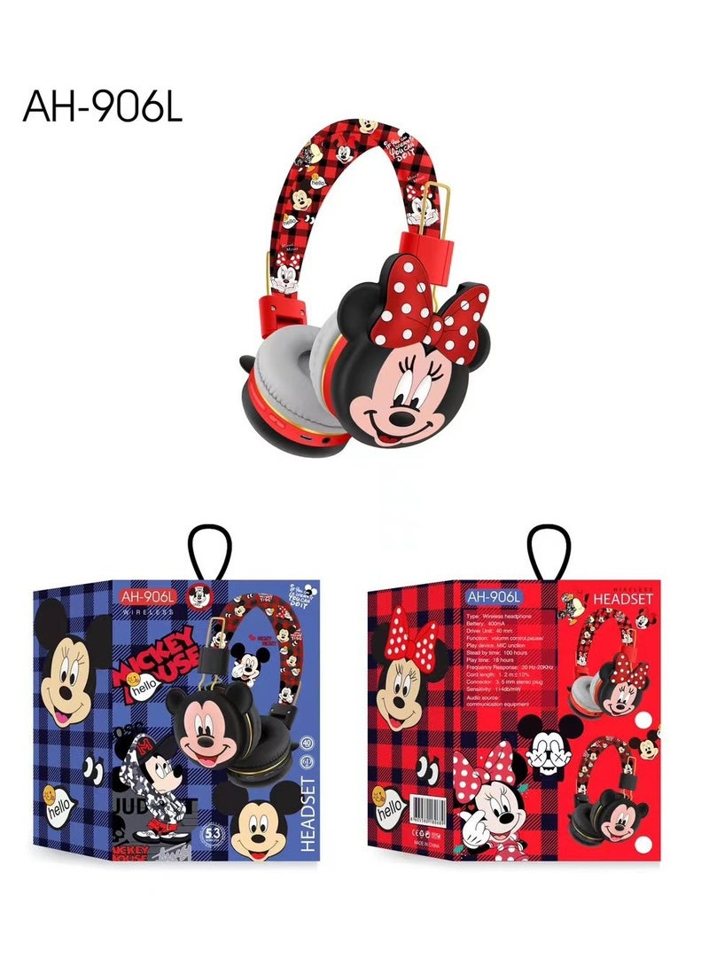 Minnie Black  Mouse Pattern Kids Bluetooth Wireless Headphones, Kids Noise Cancelling Folding Headphones, Kids TF Card Stereo Headphones, Mobile Phone, Tablet - Image 1