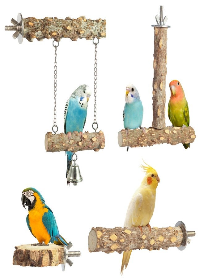 lovyoCoCo Bird Perches,4pcs Natural Wood Birds Stand Branch, Bird Perch Chewing Stick Cage Accessories Parrot Climbing Standing Branches Paw Grinding Fork Sets for Parakeet Lovebirds Cockatiels Conure Budgies - Image 1