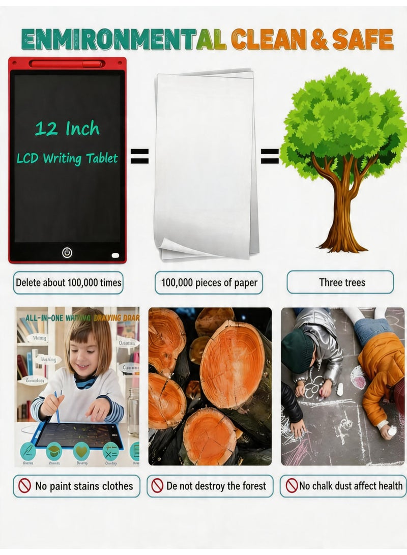 لوحة كتابة LCD مقاس 12 بوصة، لوحة ألعاب للكتابة على الشاشة، لوحة ملاحظات إلكترونية رقمية، لوحة سحرية خفيفة الوزن للرسم واللعب والتدوين للأطفال والكبار، أفضل هدية للأولاد والبنات (أحمر) - Image 5