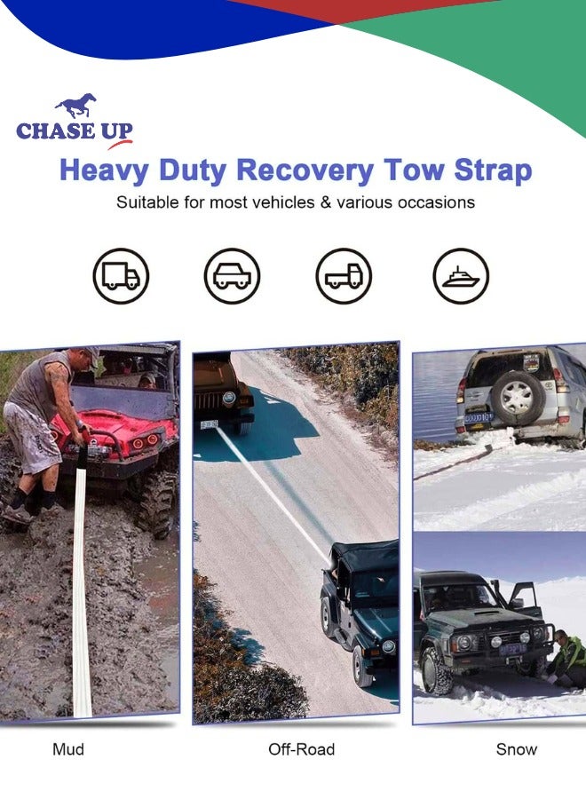 Chase Up Tow Rope 5 M Reflect Light Heavy Duty Car Towing Strap Trailer Strap Load 10 Ton Nylon Braid Lifting Sling Straps with Safety Hooks Shackle for Towing Cars Vehicles Emergency Recovery Securing Tool  - Image 2