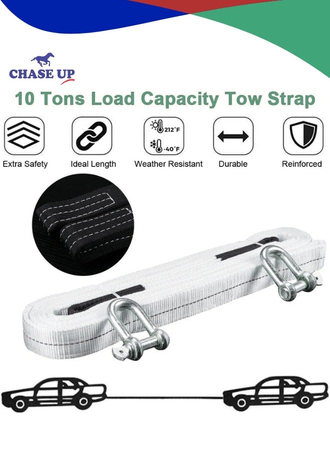 Chase Up Tow Rope 5 M Reflect Light Heavy Duty Car Towing Strap Trailer Strap Load 10 Ton Nylon Braid Lifting Sling Straps with Safety Hooks Shackle for Towing Cars Vehicles Emergency Recovery Securing Tool  - Image 3