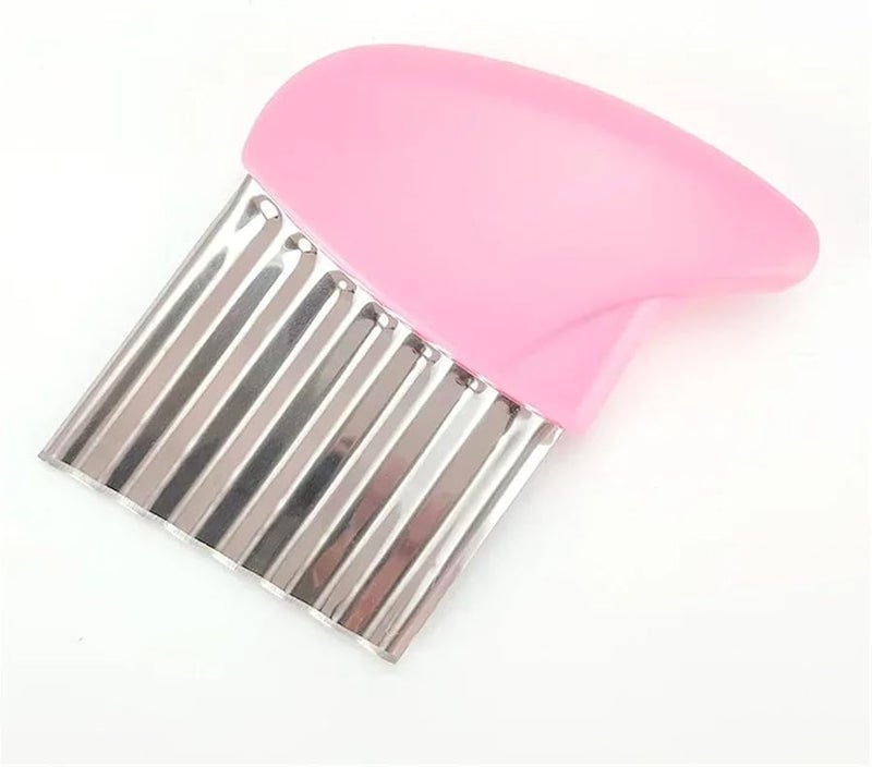 Pink Stainless Steel Wavy Vegetable Cutter For Potato Carrot French Fries Kitchen Tool - Image 1