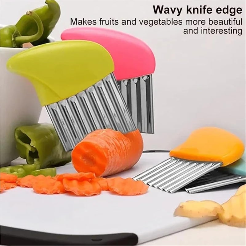 Pink Stainless Steel Wavy Vegetable Cutter For Potato Carrot French Fries Kitchen Tool - Image 4