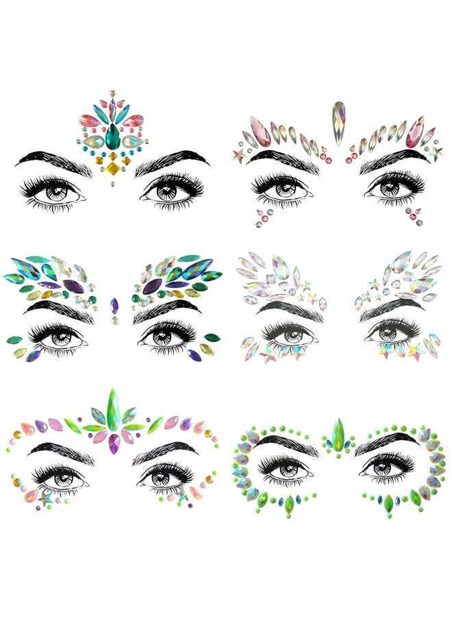 SHINEYES 6 Pcs Festival Face Gems Glitter,Rhinestone Rave Face Jewels Festival,Crystals Face Stickers, Eyes Face Body Temporary Tattoos - Image 1