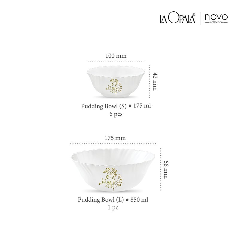 La Opala Novo Collection Opal Glass Crockery | Gift Set of 7 | Pudding Set 7 pcs Blissfull Green | Bowls for Desserts & Gifting | Microwave Safe | 100% Vegetarian | Extra Strong | Light & White - Image 3